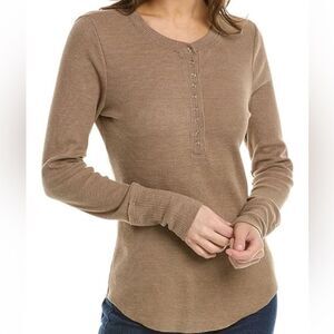 New Michael stars Regan Thermal Henley Tee brown long sleeve top
